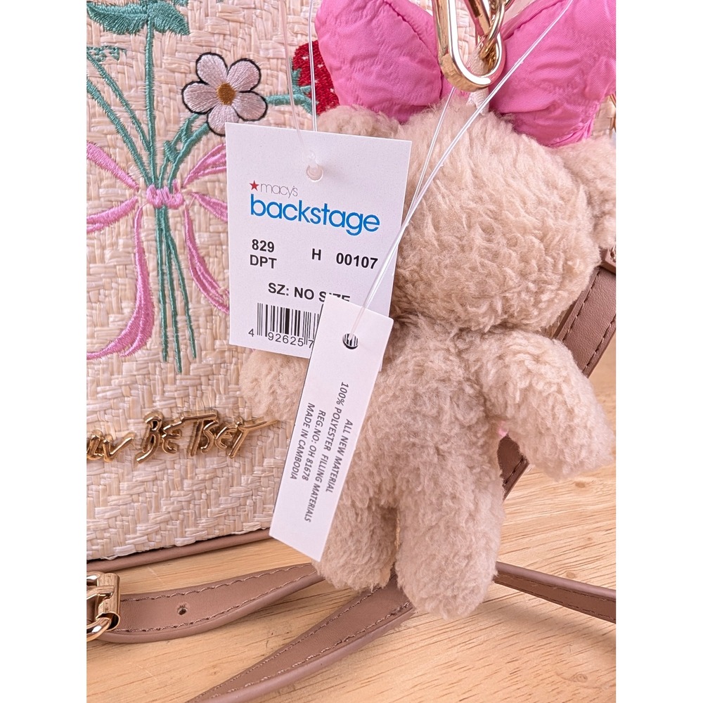 Luv Betsey by Betsey Johnson Straw Strawberry Tote Bag with Teddy Bear Charm NWT - Picture 3 of 12